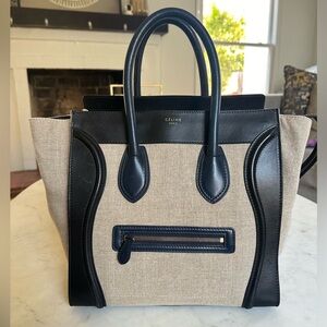 Celine Luggage Black and Cream Tote Bag
